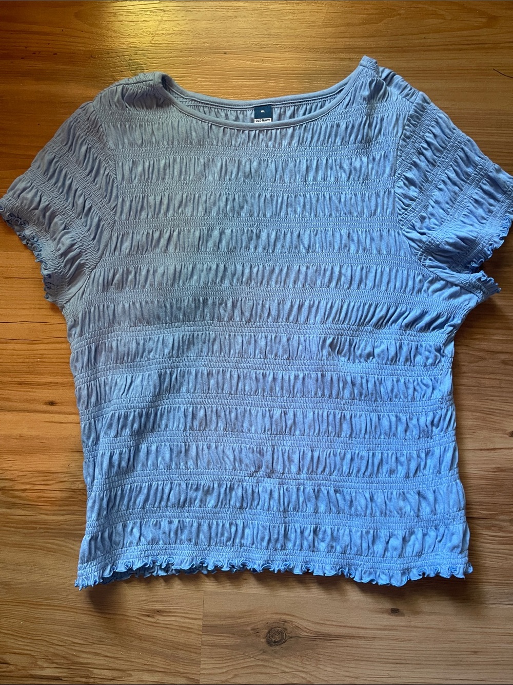 Old Navy Light Blue Gathered Short Sleeve Top